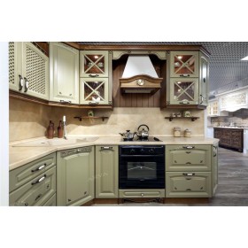 Кухня в стиле прованс оливковкового цвета.